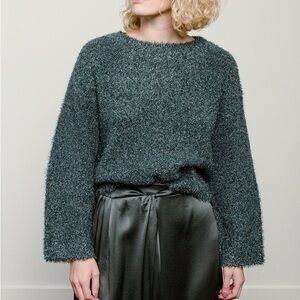 Vince blue boxy fuzzy metallic sweater